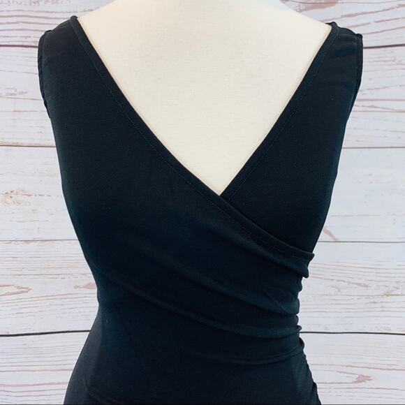 Bebe black stretchy ruched crossed asymmetrical - Picture 5 of 7